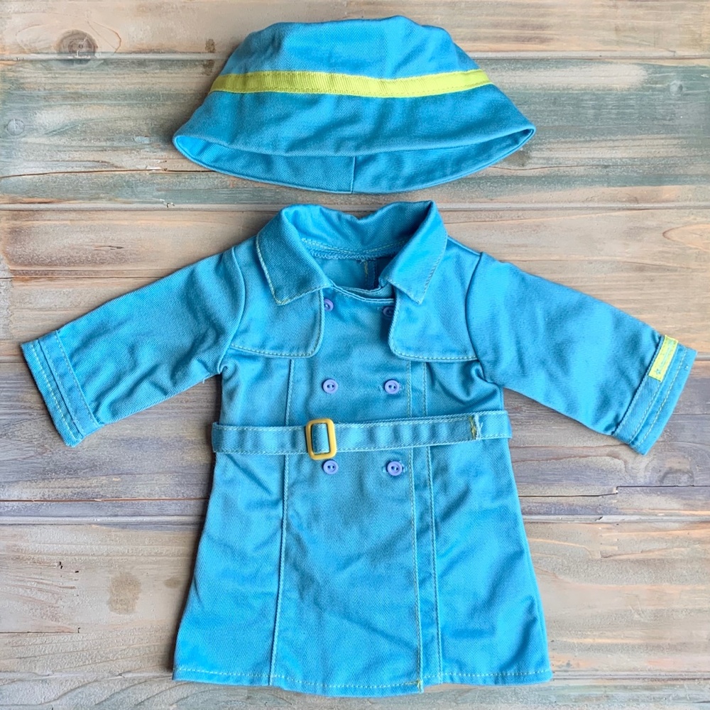 American Girl Doll Raincoat Boots Set Blue Green